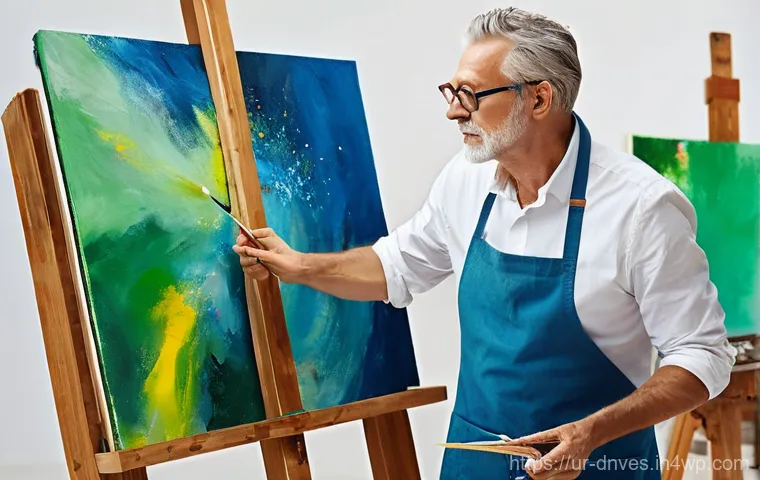 예술 작품 수집품의 가치 상승 요인 - **Prompt:** A masterful painter in their late 50s, with a wise and focused expression, meticulously ...