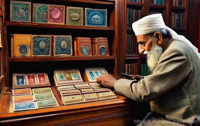 수집품 투자 시 유망 아이템 제안 - **Rare Coin and Stamp Collector's Study:** A wide-angle shot inside a cozy, traditionally decorated ...