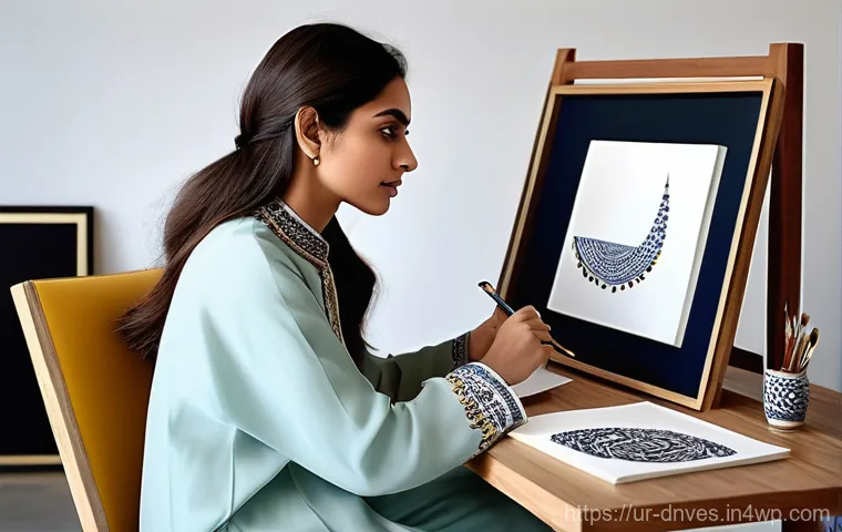 디지털 아트 수집품의 미래 가치 - **Digital Art Pioneer in a Modern Studio**
A highly detailed, realistic image of a Pakistani fem...