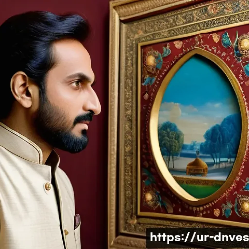 수집품 투자 시청각 자료 활용법 - **Prompt:** A focused Pakistani art collector, male, in his late 30s, wearing smart casual attire, m...