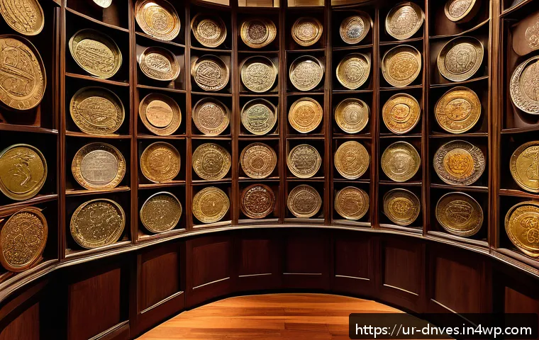 수집품의 역사적 배경과 가치 - A beautifully arranged collection of ancient South Asian artifacts displayed in a traditional museum...